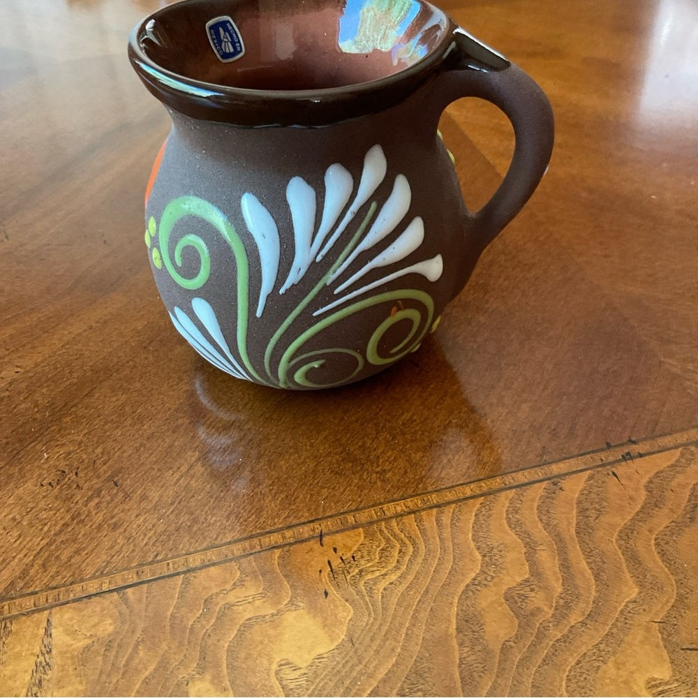 Mexican Pottery Small Pitcher Hand Painted, floral and butterflies, 4” NEW - Picture 6 of 11
